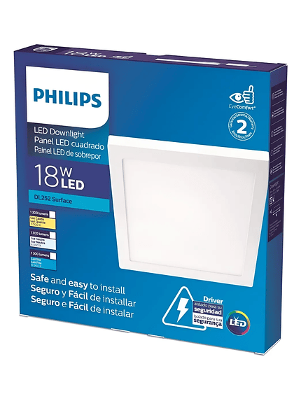 Panel Led Sobrepuesto Cuadrado 18W 6500k DL252 Philips 1