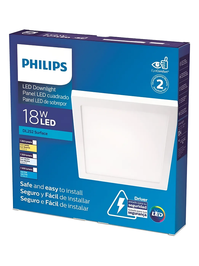 Panel Led Sobrepuesto Cuadrado 18W 6500k DL252 Philips 1