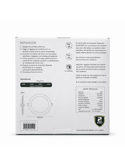 FOCO PANEL LED 24W 4000K EMBUTIDO REDONDO  2