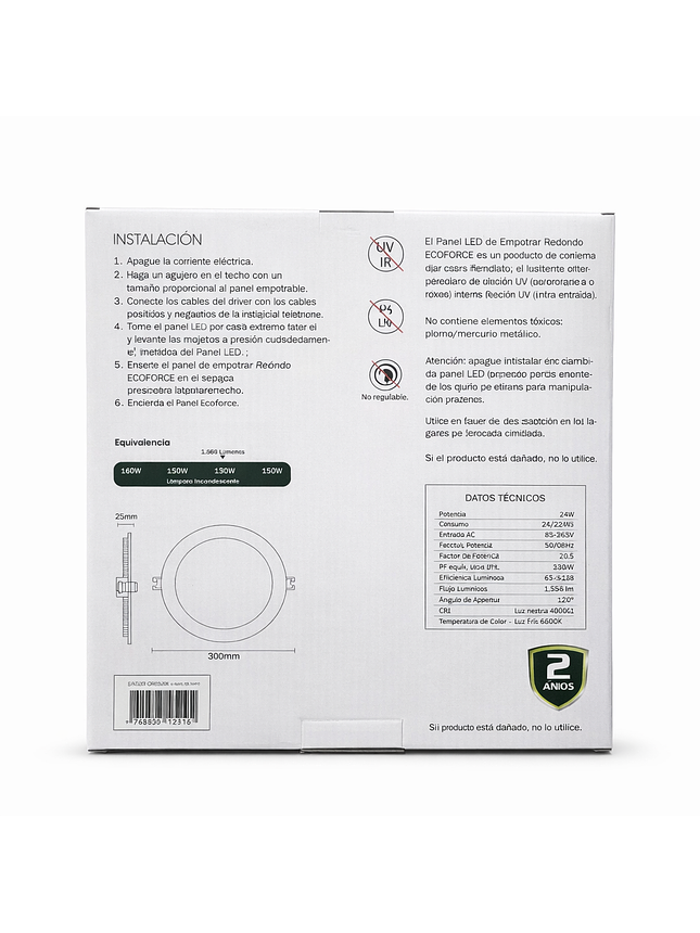 FOCO PANEL LED 24W 4000K EMBUTIDO REDONDO  2