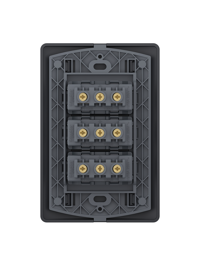 Tomacorriente Triple Bipasso Genesis Negro 4x2 10/16A 6