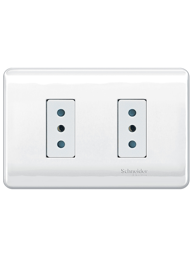 Placa Genesis doble toma 10A 2P+T blanco Schneider 1