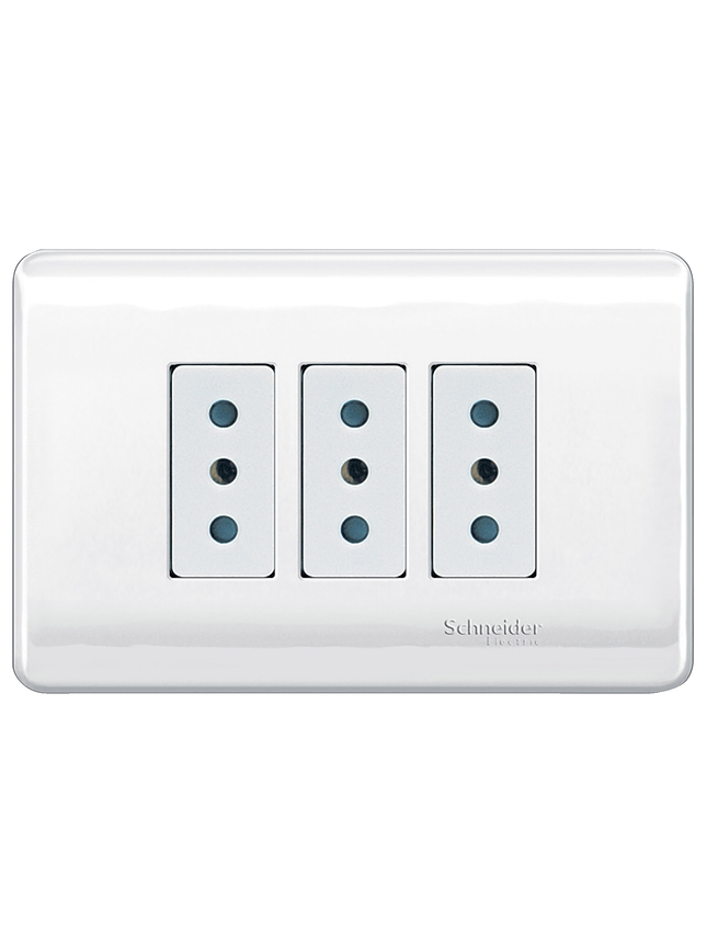 Placa Genesis triple toma 10A 2P+T blanco schneider 1