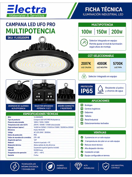 Campana led ufo 100-150-200w cct seleccionable Duralux 5