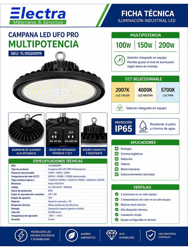 Campana led ufo 100-150-200w cct seleccionable Duralux 5