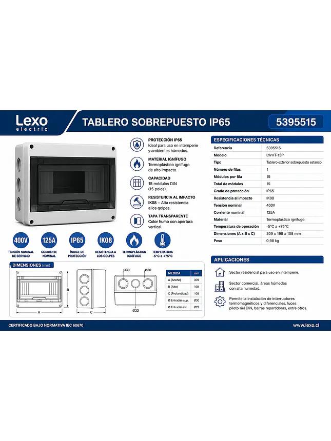 Tablero Exterior Sobrepuesto 15 Polos Estanco Ip65 2