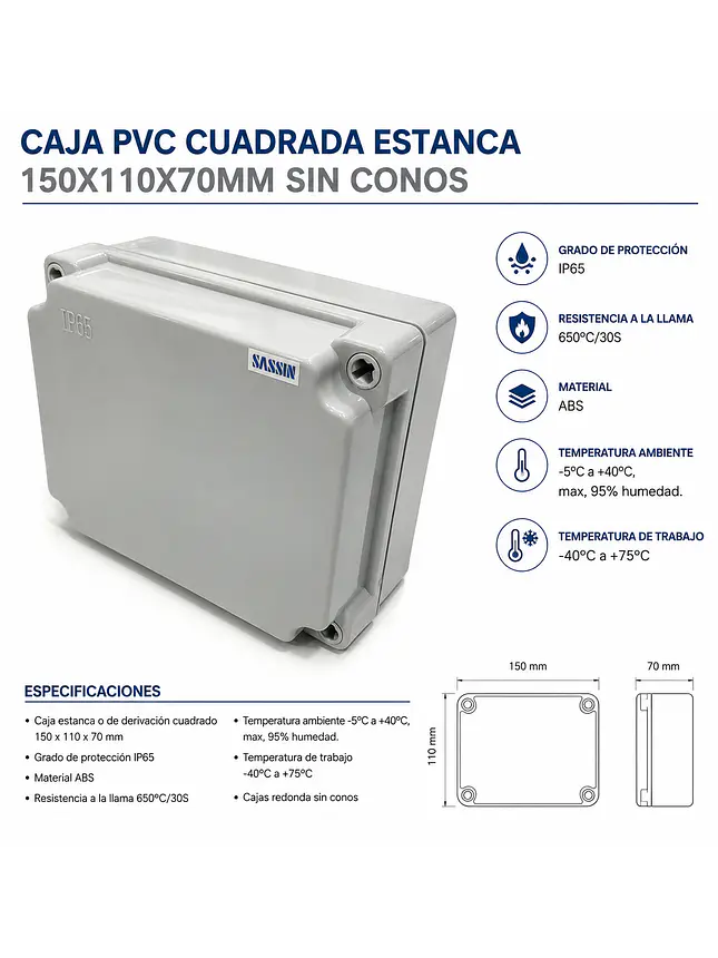 Caja PVC Estanca 150x110x70mm IP65 ABS 2