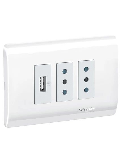 Placa Genesis 2 Tomas + Usb Blanco Schneider 1