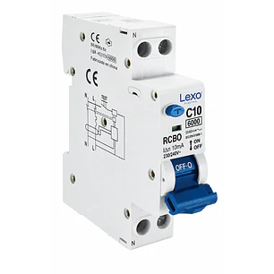 INTERRUPTOR RCBO 1X10A CURVA C 30MA 6KA LEXO