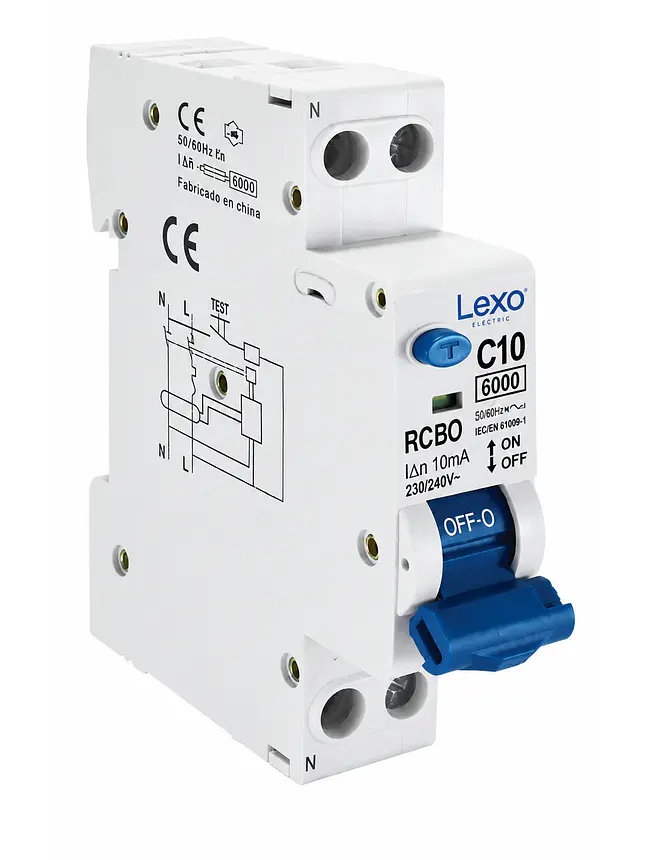 INTERRUPTOR RCBO 1X10A CURVA C 30MA 6KA LEXO 1