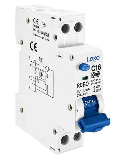 INTERRUPTOR RCBO 1X16A CURVA C 30MA 6KA LEXO 1