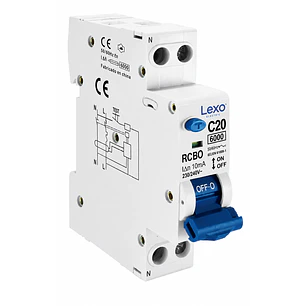 INTERRUPTOR RCBO 1X20A CURVA C 30MA 6KA LEXO