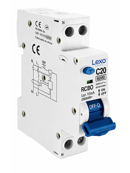 INTERRUPTOR RCBO 1X20A CURVA C 30MA 6KA LEXO 1