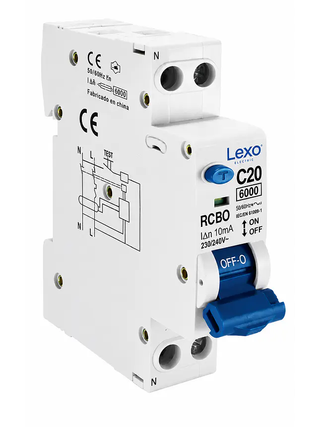 INTERRUPTOR RCBO 1X20A CURVA C 30MA 6KA LEXO 1