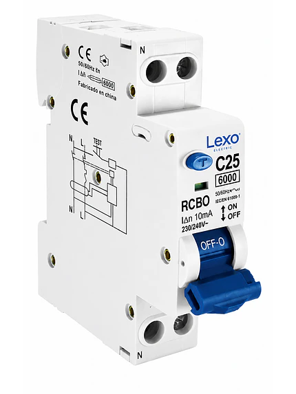 INTERRUPTOR RCBO 1X25A CURVA C 30MA 6KA LEXO 1