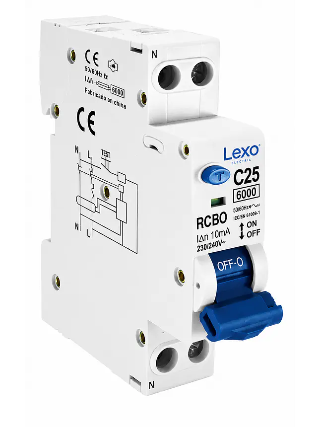 INTERRUPTOR RCBO 1X25A CURVA C 30MA 6KA LEXO 1