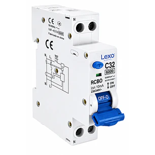 INTERRUPTOR RCBO 1X32A CURVA C 30MA 6KA LEXO