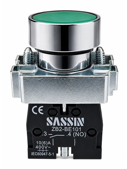 Pulsador Metálico Rasante 1NA Verde Sassin 22 mm 1
