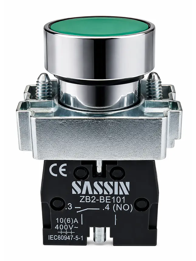 Pulsador Metálico Rasante 1NA Verde Sassin 22 mm 1