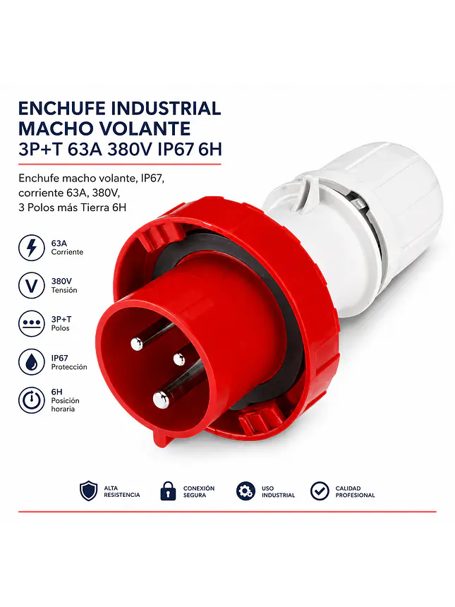 Enchufe Industrial Macho Volante 3p+t 63a 380v Ip67 6h 2