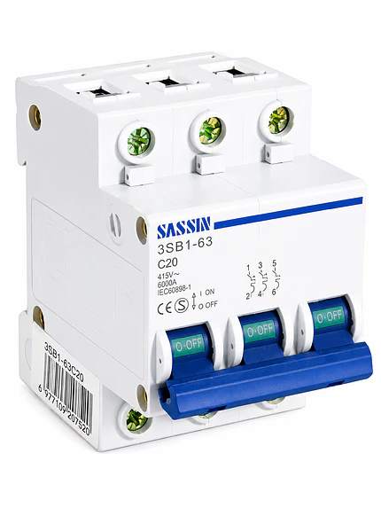 Interruptor Automático Sassin 3X20A Curva C 6kA 1