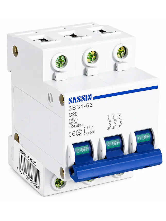 Interruptor Automático Sassin 3X20A Curva C 6kA 1