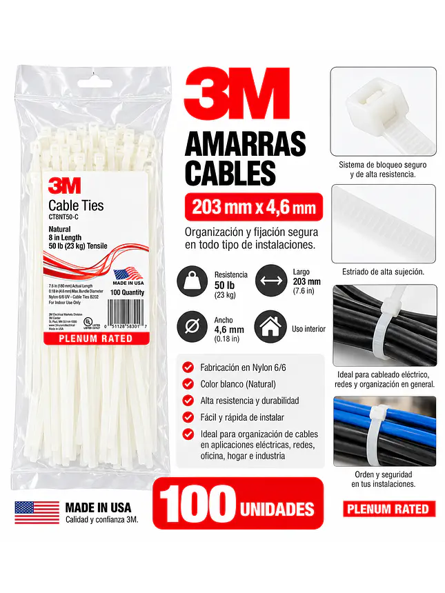 AMARRAS CABLES 3M 203MM X 4,6MM BLANCO 100 UNIDADES 2