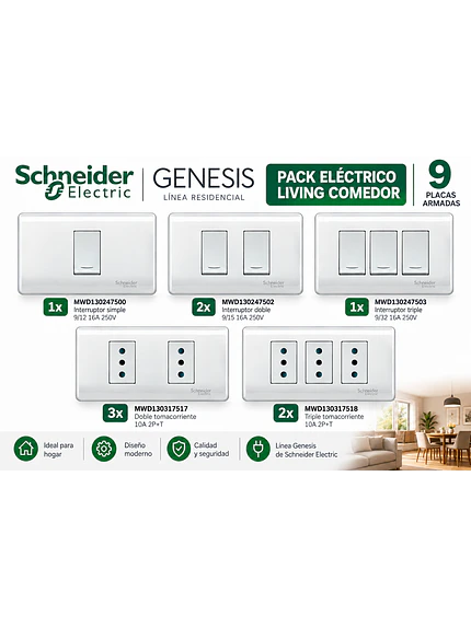 PACK ELÉCTRICO LIVING COMEDOR SCHNEIDER GENESIS 9 PLACAS 1