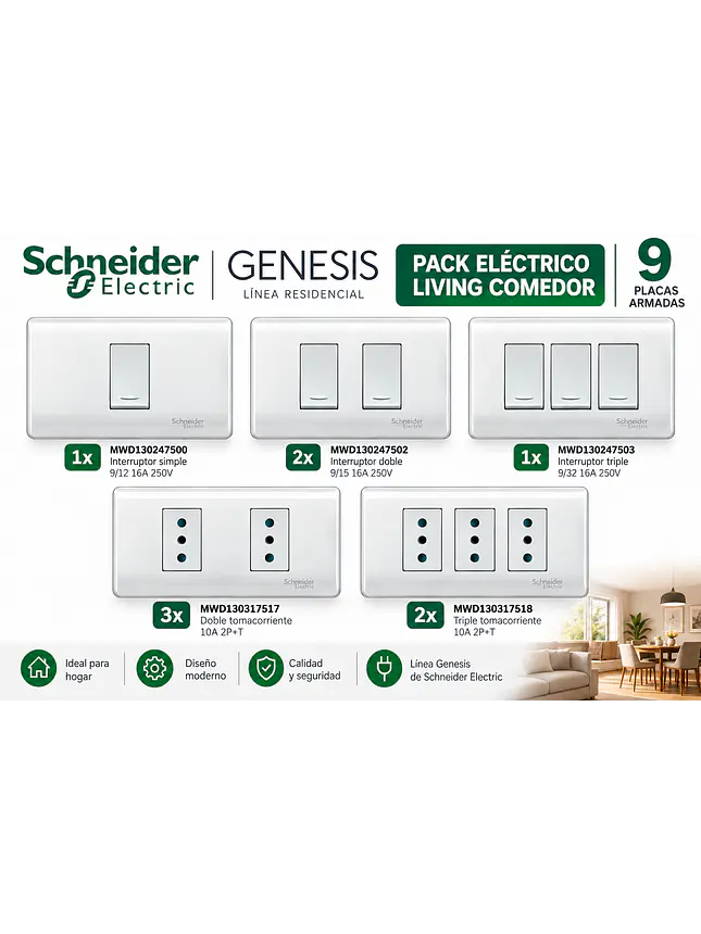PACK ELÉCTRICO LIVING COMEDOR SCHNEIDER GENESIS 9 PLACAS 1