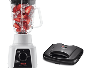 Combo Licuadora IMUSA PowerMix Plus Glass + Sanduchera Basic Negra