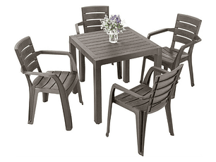 Combo Barú: Mesa + 4 Sillas con Brazos Mocca / Rimax