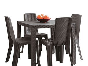 Combo Eterna: Mesa + 4 Sillas Eternas sin Brazos Wengue / Rimax