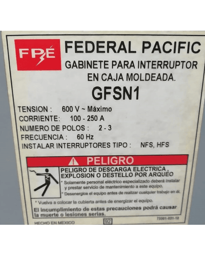 GABINETE MOD. GFSN1 MCA. FEDERAL PACIFIC