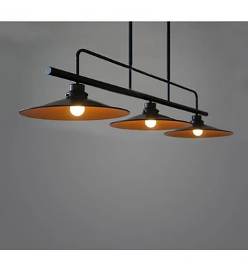 LAMPARA COLGANTES DE 3 LUCES DE PLATO METAL AMARILLO Y NEGRO
