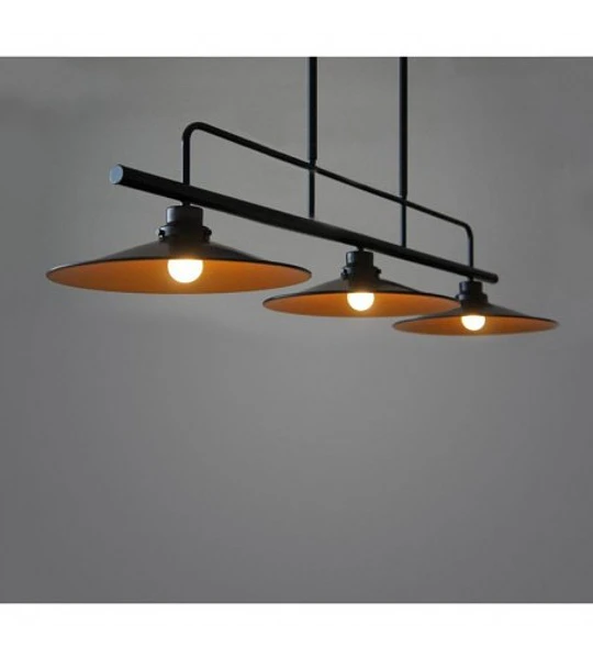 LAMPARA COLGANTES DE 3 LUCES DE PLATO METAL AMARILLO Y NEGRO