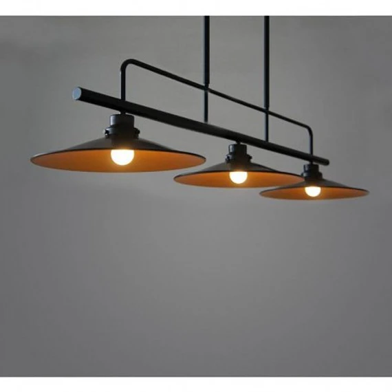 LAMPARA COLGANTES DE 3 LUCES DE PLATO METAL AMARILLO Y NEGRO