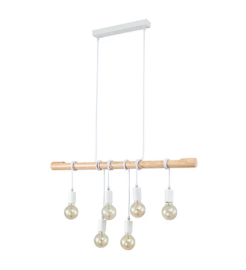 LAMPARA COLGANTE MADERA REDONDA 6 LUCES E_27