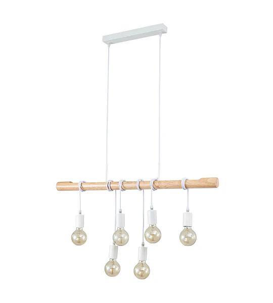 LAMPARA COLGANTE MADERA REDONDA 6 LUCES E_27