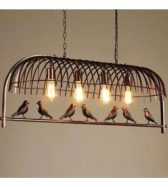 LAMAPARA COLGANTE 4 LUCES E27 METALICA CON PAJARITOS