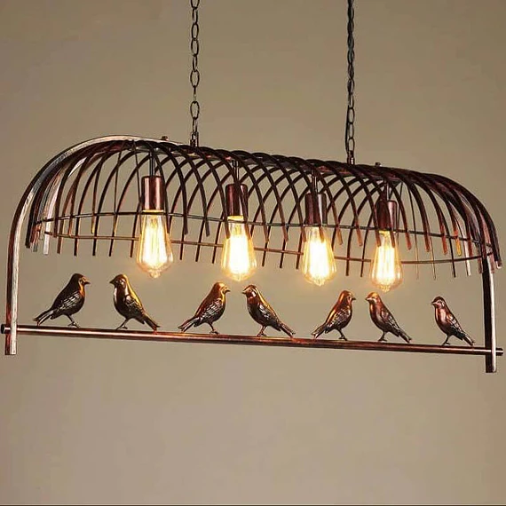 LAMAPARA COLGANTE 4 LUCES E27 METALICA CON PAJARITOS
