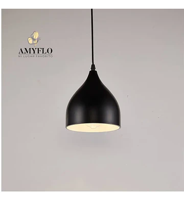LAMPARA COLGANTE 1LUZ E27 PANTALLA METAL NEGRO INTERIOR BLANCO