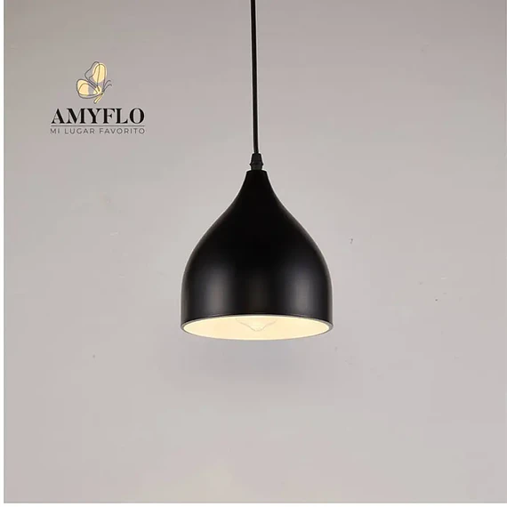 LAMPARA COLGANTE 1LUZ E27 PANTALLA METAL NEGRO INTERIOR BLANCO