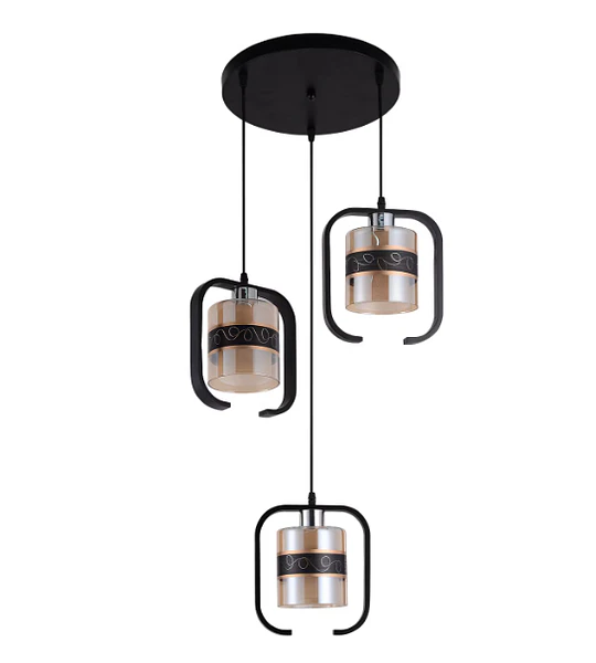 LAMPARA COLGANTE 3LUCES E27 PANTALLA DE MADERA CON FIGURAS INTERIOR VIDRIO