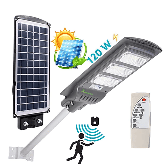 FOCO LED SOLAR 120W AK CON SOPORTE METALICO BLANCO