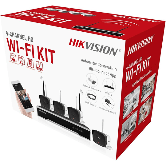 Kit NVR Hikvision Wi-Fi 4 Camaras 2mp + HDD 1TB NK42W0H(D)