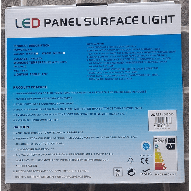 Foco Panel Plafón Led 18W  ,Sobrepuesto Redondo Luz Frio 6000k