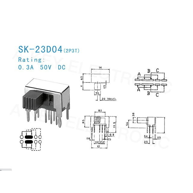 Interruptor de palanca SK-23D04 (2P3T) pack de 10 unidades
