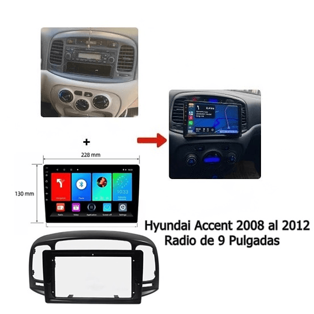 Radio Android 9 pulgadas + Bisel, para Hyundai Accent 2008-2012