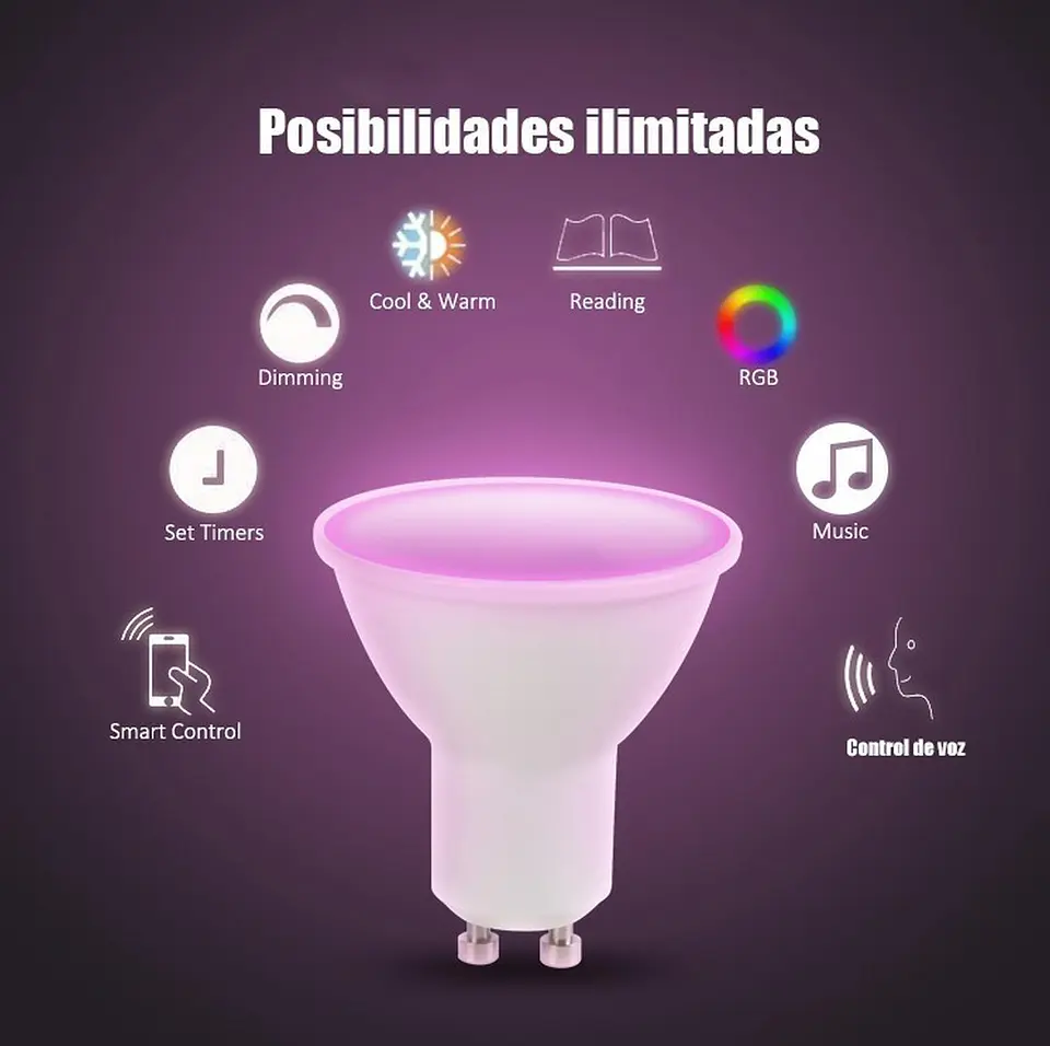 Ampolleta Inteligente Smart Wifi GU10 Google Home Alexa 2