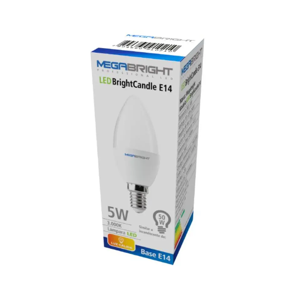 Pack 3un Ampolleta Led Vela 5w/Luz calida E27 Megabright 2
